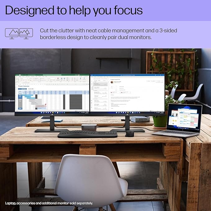 HP 27 IPS LED FHD Monitor - Built-in Dual 2W Speakers - 100Hz - HDMI DisplayPort VGA - Series 2025 Office Monitor - Eye Ease with Eyesafe Certification Black w/HDMI