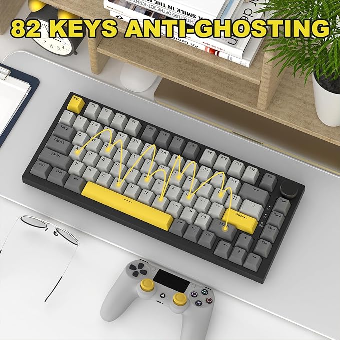 ATTACK SHARK Ajazz Hot Swappable Mechanical Keyboard 75% PercentTLK Custom Wired Keyboard Gaming with Rotary KnobRGB BacklitGasketNKROPBT Keycaps for Win/MacMoon Yellow Linear Switch