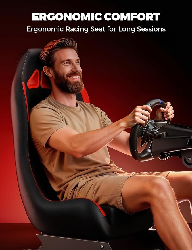 Foldable Racing Simulator Cockpit with Leather Seat Built for Stable Braking &amp Immersive Home Racing Compatible with Logitech Thrustmaster Fanatec MOZA