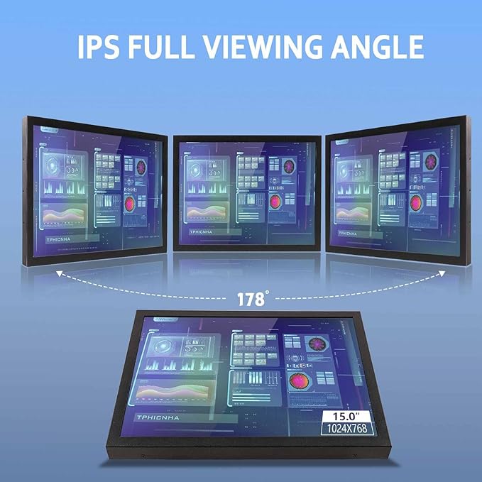 VSDISPLAY Portable Industrial Monitor with Dual Speaker15 Inch 1024x768 4:3 IPS LCD Touchscreen and VGA DVI Video InputMetal Shell with Bracket