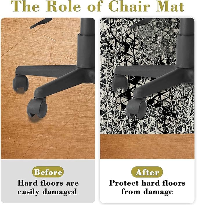 Black PU Leather Carpet for Hard Wood &amp Tile Floor Gothic Classical Bridal Composition Chair Rugs Floor Protectors Mat Computer Chair Mat for Rolling Chair Retro Pattern Diameter 35.4 in