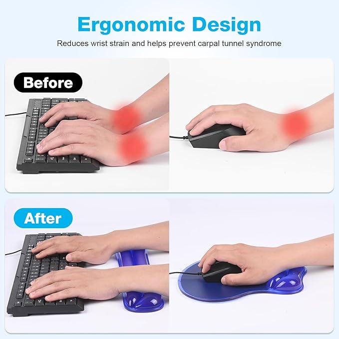 Gel Mouse pad &amp Keyboard Wrist Rest Set Ergonomic Keyboard and Mousepad with Wrist Support Keyboards Wrist Rest Computer Keyboards Pad Cooling Gel Blue