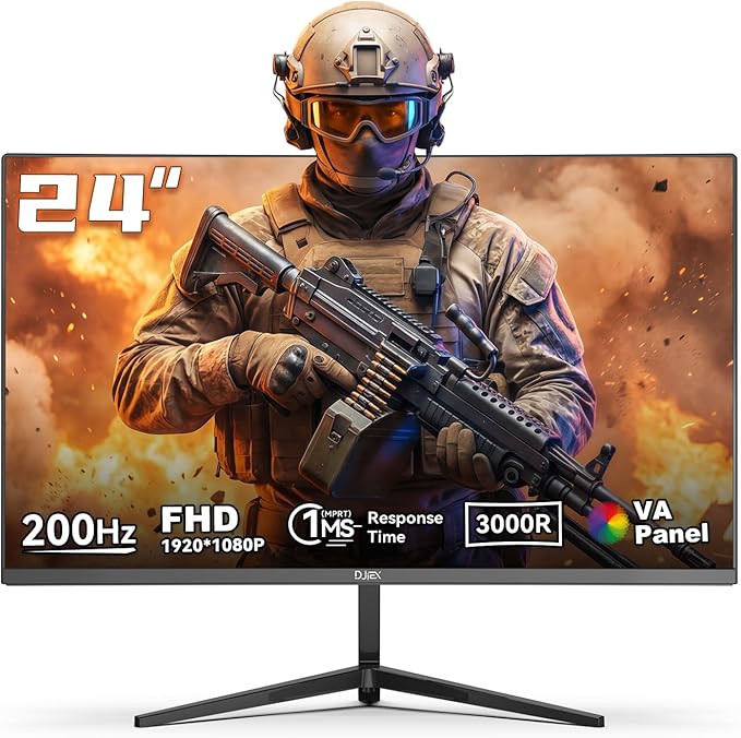 24 Inch Curved 200hz Gaming Monitor FHD 1080p Computer Monitor with 3000R 4000:1 Contrast 1ms Response Time 99% sRGB AMD FreeSync Eye Care HDMI 2.0 &amp DP 1.4 VESA Mount for Game &amp Offi