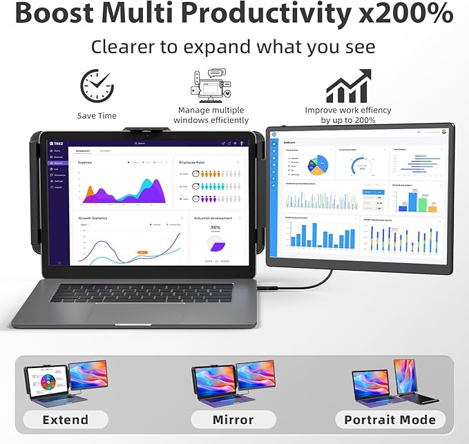 2K Laptop Monitor Extender - 13 IPS 1440P Dual Monitor Attachment Plug &amp Play Multiple Screens for 13-17 Laptop Compatible with Wins Mac Dex Chrome Travel Gaming Work