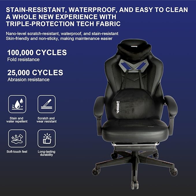 Gaming Chair PRO Ergonomic Gaming Chairs for Adults Heavy People Massage Reclining Office Desk Computer Chair with Footrest and Lumbar Support Big Tall Mesh Gamer Chair with Cushion (Black)