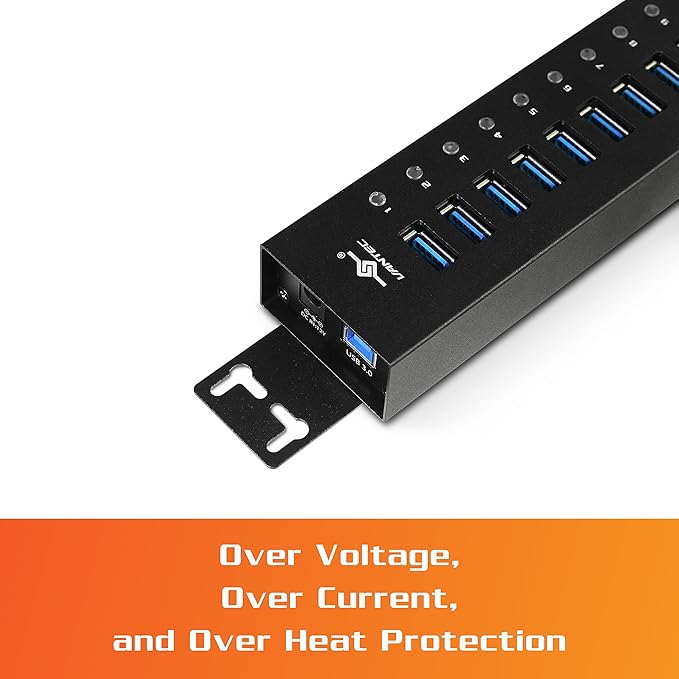 13-Port USB 3.0 Aluminum Hub (All Data/Charging BC 1.2) 12V/5A Premium Power Adapter (UGT-AH131U3-BK)