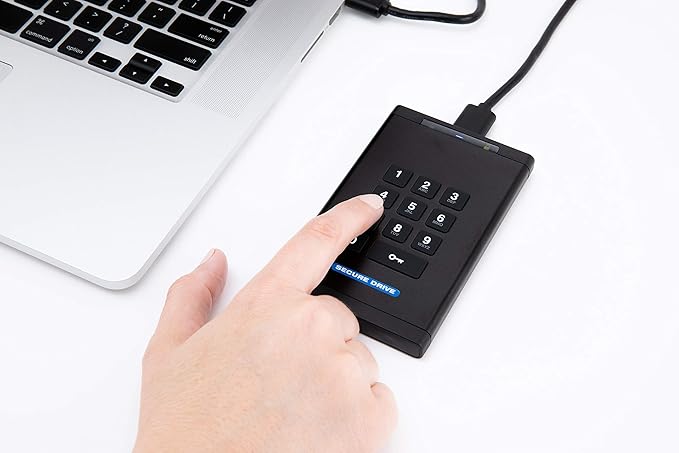 SecureData SecureDrive KP 1TB Hardware Encrypted USB 3.0 External Drive FIPS 140-2 Level 3 Unlock via Keypad TAA Compliant CJIS HIPAA CMMC GDPR Compliant Works with Mac and Win Free AV