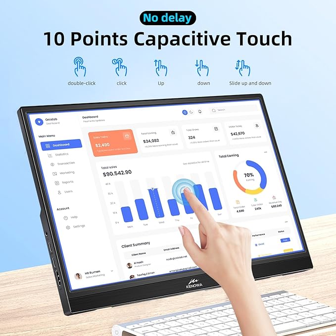 Kenowa Touchscreen Portable Monitor 14 Inch HDR 1080P IPS External Display with USB C HDMI and Speakers &amp Stands Travel Monitor Second Screen for Laptop Phone PC Mac Xbox PS4 Switch