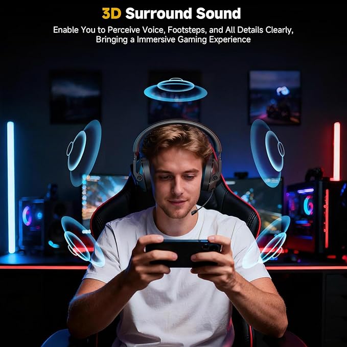 SG600 Wireless Gaming Headset for PC PS5 PS4 Laptop Mac Nintendo Switch 2.4GHz &amp Bluetooth 5.3 Gaming Headphones with Noise Canceling Mic Stereo Sound 70+Hr Battery 15ms Latency