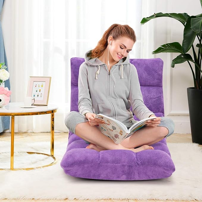 BestComfort Floor Chair with Back Support Floor Gaming Chairs w/ 14 Adjustable Position Padded Sleeper Bed Folding Floor Seating for Living Room Reading Watching TV Meditation for Adults &amp K