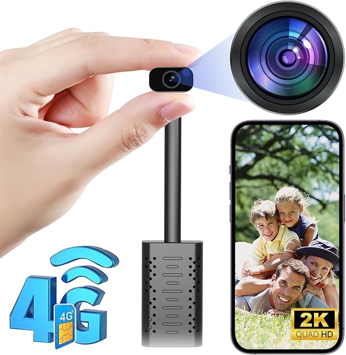 4G USB Wireless Camera with 300M SIM CardNo Wi-Fi NeededHD2K Smallest Wireless Wifi 4G USB Camera Motion Alert with App Live StreamingMotion DetectionNight VisionCloud Storage for iOS/AndroidAPP