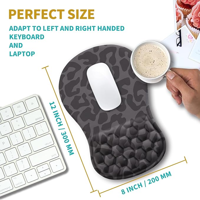 Hokafenle Ergonomic Mouse Pad Wrist Support Wrist Rest Mousepad for Carpal Tunnel Pain Relief with Integrated Memory Foam Slope Massage Bulge (11.8x7.9 inchBlack Leopard
