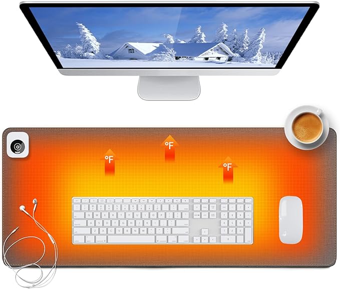 Heated Desk Pad Mouse Pad - Heated Desk Mat - Warm Desk Pad - 3 Levels Heating &amp 4 Hours Auto Shut-Off PU Leather Mouse Pad - 31.5 x 13 inch (Medium Grey)