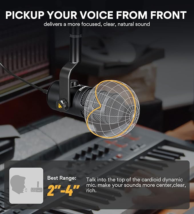 MAONO USB Dynamic Microphone Podcast Recording Microphone with Gain Knob Plug &amp Play Metal Structure Voice-Isolating Technology Cardioid Studio PC Mic for Streaming Vocal Home Studio-PD100U
