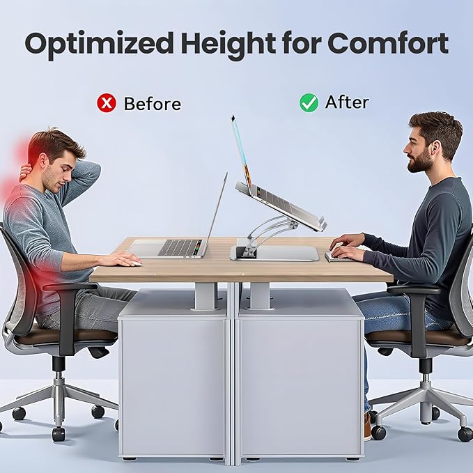 tounee Laptop Stand with Detachable USB-C Hub 100W PD Charging 4K@60Hz HDMI 3 USB Ports Ergonomic Laptop Holder Docking Station for 10-17 Laptops MacBook &amp More - Silver