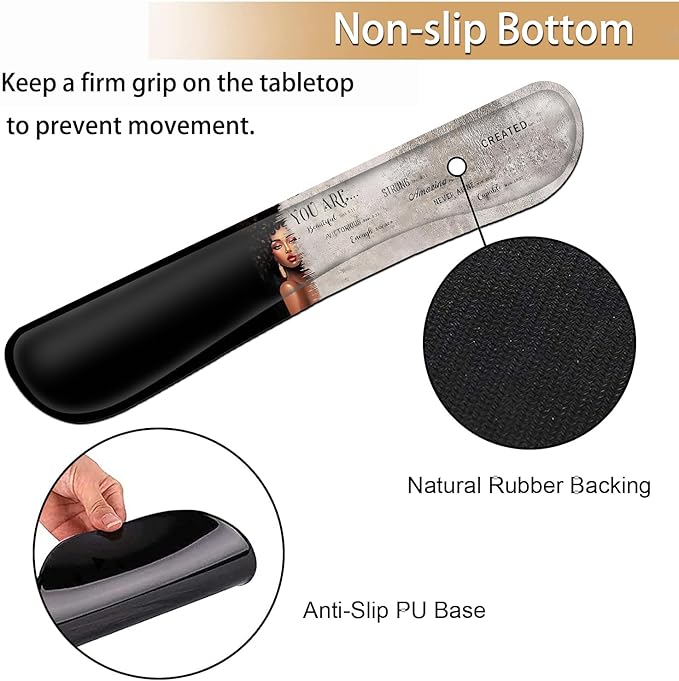 Ergonomic Gaming Mouse Pad Wrist Support and Memory Foam Keyboard Wrist Rest with Anti-Slip Base for Home Office Computer Desk Pad Gel Black Mouse Pad Easy Typing African American Women Black Girl