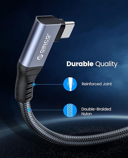 ORICO Cable Compatible with Thunderbolt 4 Right Angle 6.56Ft40Gbps USB C to USB C Cable 100W Charging/Diaply 8K@60Hz Compitable with MacBooks iPad Pro Thunderbolt 4/3 and USB-C Device
