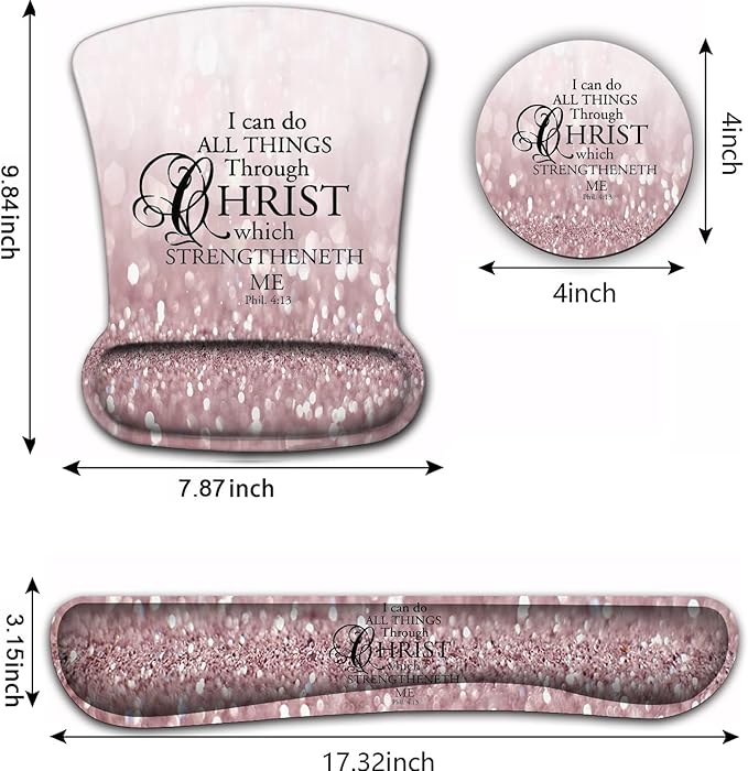 Mouse Pad Wrist Support and Memory Foam Keyboard Wrist Rest Set Ergonomic Gel Mouse Pad for Computer Laptop Desk Pad with Non Slip PU BasePink Philippians 4:13 Pattern Gaming Mouse Pad