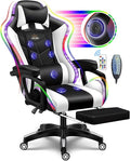 Gaming Chair Massage with Bluetooth Speakers and Led Lights Ergonomic Computer Gaming Chair with Footrest RGB Video Game Chair with High Back Lumbar SupportWhite