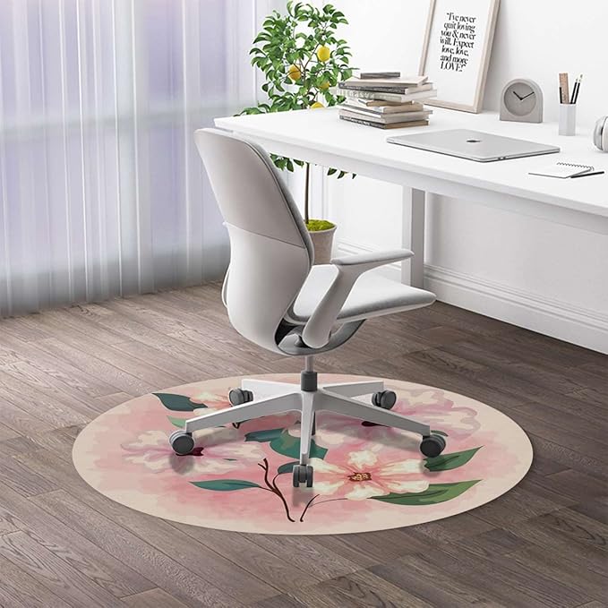 Pink Purple PU Leather Round Floor Mats for Office Chair Modern Romantic Floral Design Under Computer Desk Floor Protector for Rolling Chairs Non Slip Anti Scratches Abstract Diameter 55 in