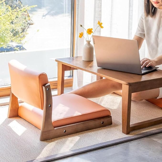 BTZHY Floor Chair Wooden Portable Floor Chair Japanese Style Legless Tatami Chair with Back Support Home Bay Window Lazy Chair Meditation Floor Seating for Living Room Bedroom(White)