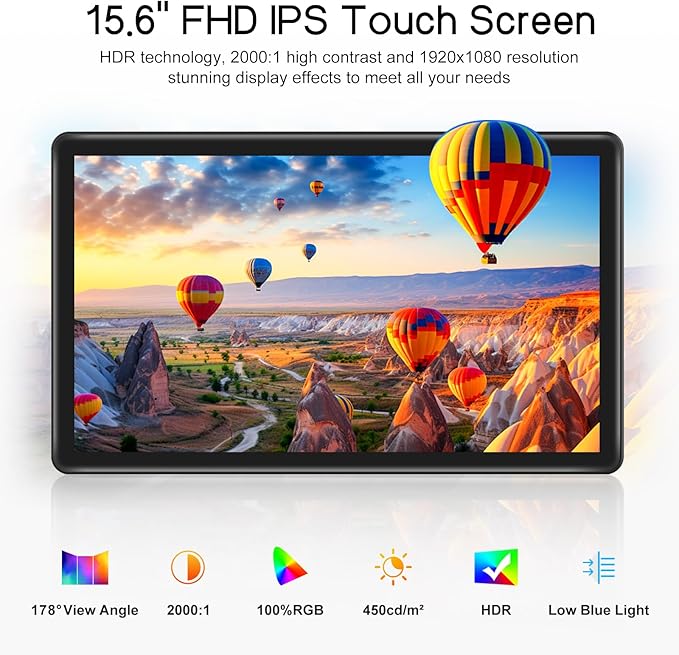 MAGEX 15.6 Touchscreen Monitor HDMI VGA DVI FHD 1080p IPS Rp Pi Touch Screen Monitor 10-Point Touch Display with Remote Control Speakers VESA Touch Screen for PC Pi POS Kiosk Industrial