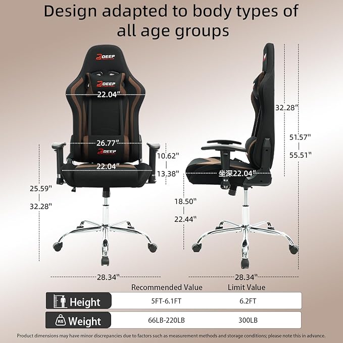 Gaming Chair High-Back Ergonomic Computer Chair Adult Lumbar Support Breathable Fabric Office Chair 3D Independent Armrests(1005-Brown)