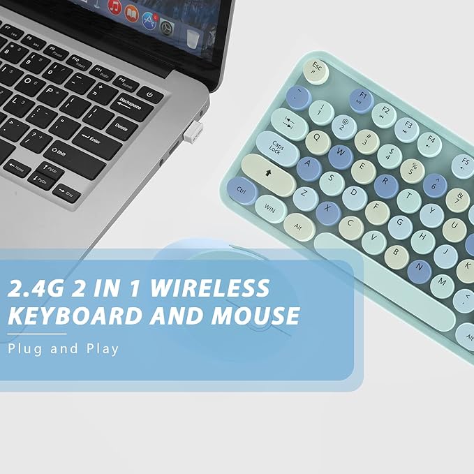 Wireless Keyboard and Mouse Combo 2.4G Full-Sized Ergonomic Keyboard Mouse 3 DPI Adjustable Cordless USB Keyboard and Mousefor PC/Computer/Laptop/Windows/Mac(Blue)