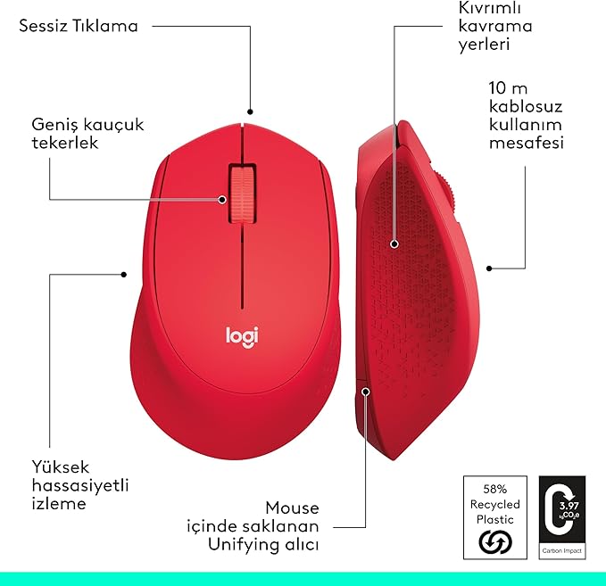 Logitech M330 Silent Mouse Wireless Red 910-004911 (Red)
