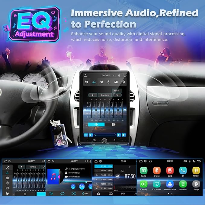 Vertical Single Din Car Stereo 10.4 Inch Rotatable Touch Screen Radio with Wireless Carplay &amp Android Auto Support Backup Cam/GPS/Bluetooth/FM/RDS/Mirror Link/SWC/EQ