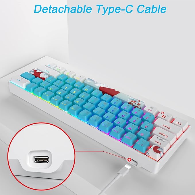 Fogruaden 60 Percent Keyboard Mechanical Gaming Keyboard 60 Percent RGB Backlit Mini Wired 60% Keyboard with Red Switch for Win/Mac PC Laptop (Blue Red Switch)