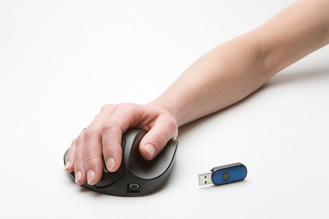 Wireless Light Click HandShoe Mouse - Small Black Ergonomic Mouse for Right Hand - Compatible with Mac Windows Linux