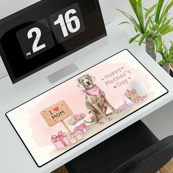 Happy Mother's Day Weimaraner Love Dog Mom Heart Flower Desk Mat Full Keyboard Mouse Pad Weim Gray Ghost Dog Lover Large Mousepad 12004
