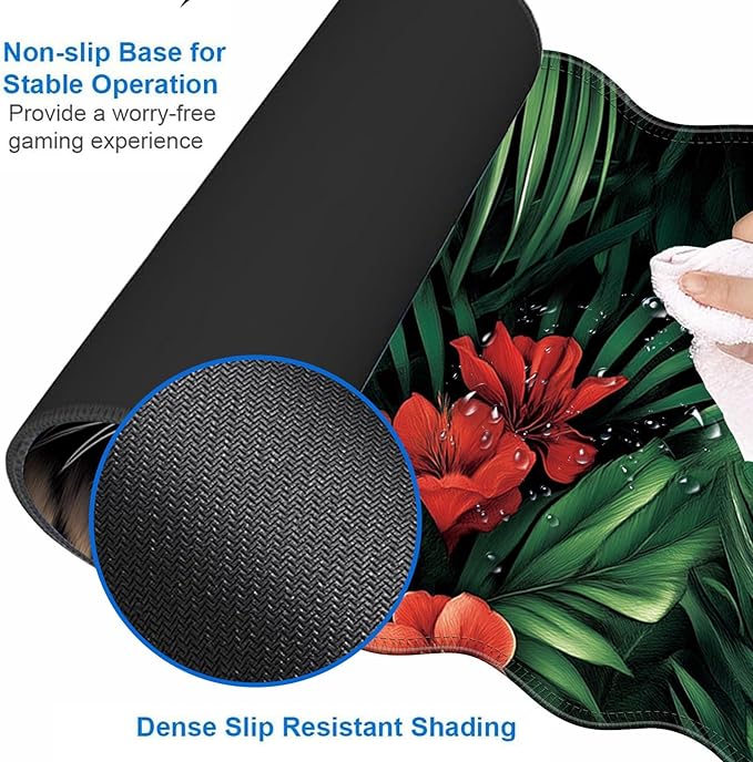 Large Gaming Mouse Pad Keyboard Wrist Rest Pad &amp Wrist Support Mousepad Set Stitched Edge Extended Non-Slip Base Memory Foam Desk Mat for Office HomeTiger Face