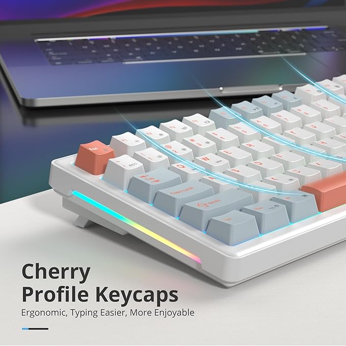 75% White Blue Creamy Mechanical Keyboard Wired Creamy Sound Gasket Gaming Thocky Keyboard with Knob Hot Swappable RGB Custom Keyboard Pre-lubed Cream Switch Keyboard (82 Light Blue)