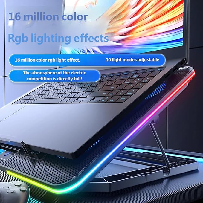 Ergonomic RGBs Laptop Coolers for Gaming Devices Universals 14-17.3inch Enhances Heat Transfer Metal Construction Fast Speed Laptop Coolers