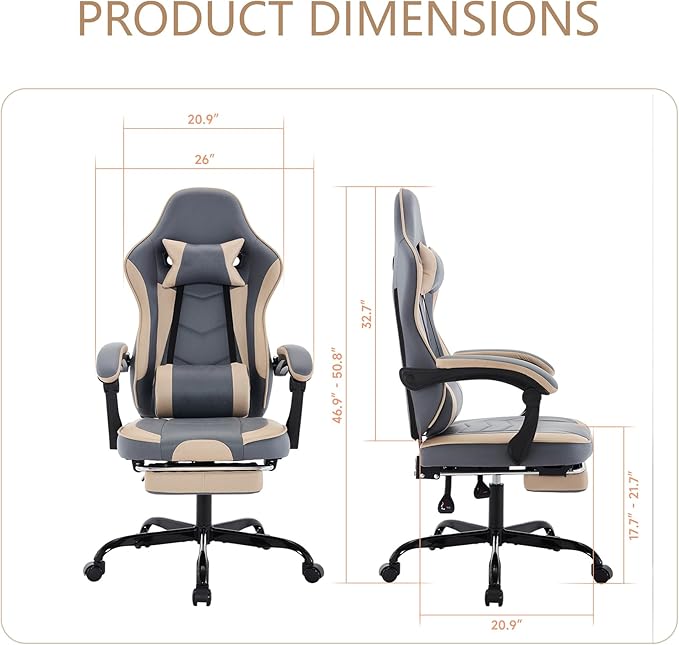 Gamer Chair Ergonomic Computer Chair Gaming Linked Armrests 300lb Capacity Heavy Duty Wide Seat Adjustable Recliner for Professional Players and Adults (Beige+Blue)