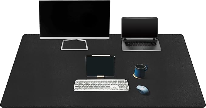 Mydours Extra Large 59 x 24 PU Leather Desk Pad Desk Mat for Keyboard &amp Mouse Premium Office Desk Protector with Stitched Border Waterproof Surface for Home Office &amp Gaming Setup (Black)