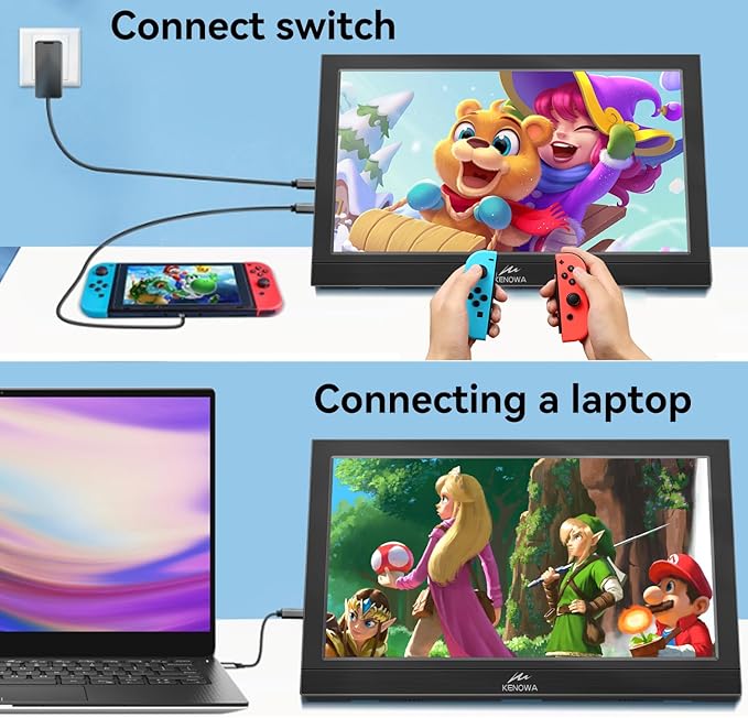 Kenowa Portable Monitor 13.3 Inch - HD 1366x768P LED Display External Monitor with USB C HDMI Built-in Speakers Second Screen for Laptop Phone Mac PC PS4 Xbox