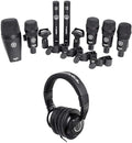 AKG Drum Set Session I (7) Microphone Kit w/Bass/Overhead/Snare/Tom Clamps Case Bundle with Audio Technica ATH-M40x Closed-Back Dynamic Studio Monitor Headphones ATHM40x (2 Item)