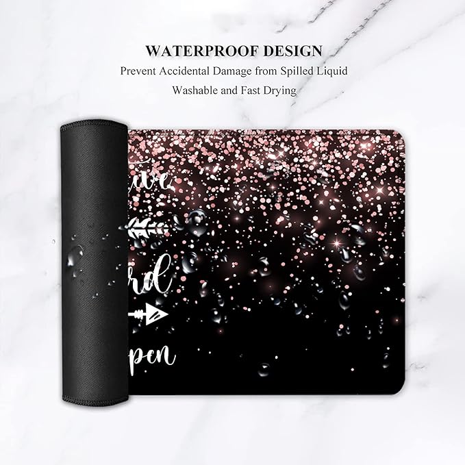 Large Gaming Mouse PadExtended Office Desk MatWaterproof Desk Writing Pad for Home Ergonomic Mouse &ampKeyboard Wrist RestWork Hard Rose Gold Glitter Laptop Desk Pad Black Mousepad Wrist Support