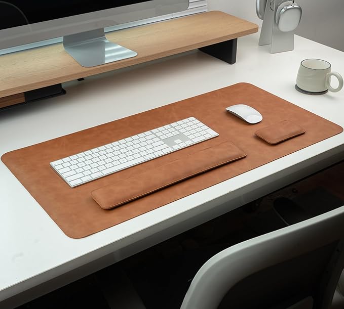 RENMTURE Large Mouse Pad and Keyboard Wrist Rest Desk Pad for Keyboard and Mouse Large Gaming Mouse Pad with Wrist Support Desk Mat for Work and Gaming (Brown)