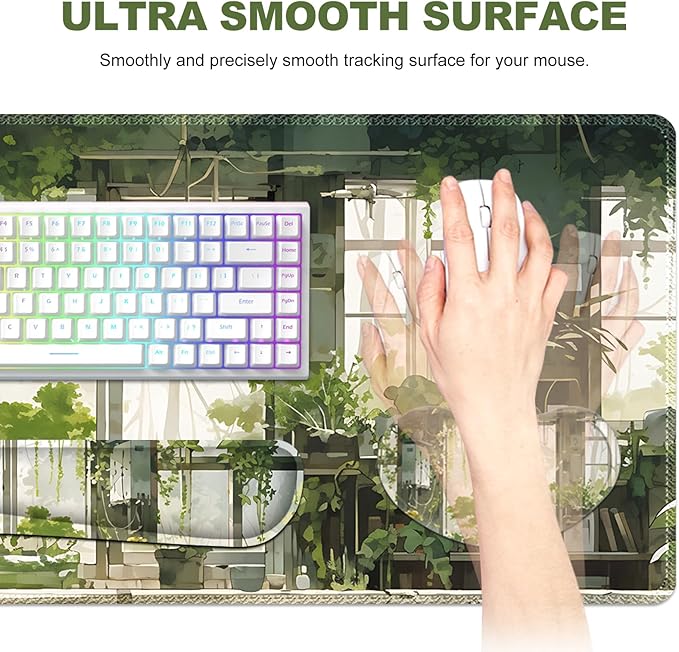 Large Mouse Pad and Keyboard Wrist Rest Extended Mouse Pad with Wrist Support Ergonomic Non-Slip Desk Mat Desk Protector Blotter for Home Office Window Green Plants