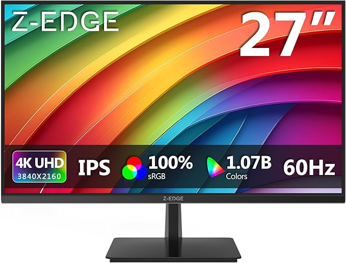 Z-Edge U27P4K 27-inch 4K Monitor IPS Ultra HD 3840x2160 60Hz Refresh Rate PC Monitor Gaming 100% sRGB HDMI x 2 and DP x 2