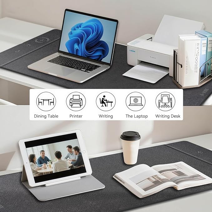 Wireless Charging Mouse Pad 15W Fast Charge Magnetic Charger Desk Pad Large Office Desk Mat (35.4x16.9) with Ultra-Smooth Surface Christmas Black Computer Mousepad for MacBook PC Laptop