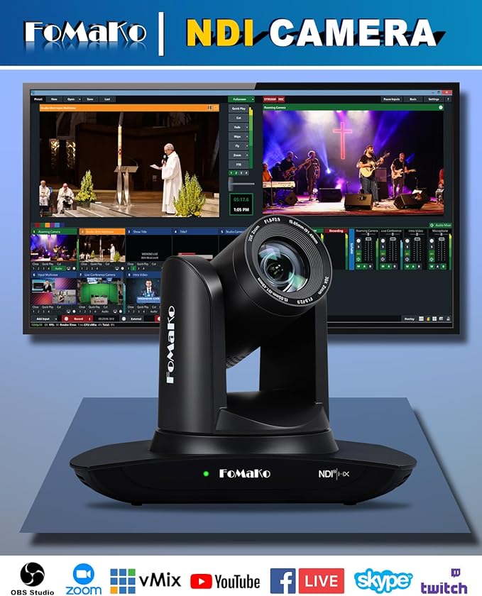 FoMaKo NDI PTZ CameraAI Auto-Tracking Gen 3 30x Optical Zoom IP USB3.0 HDMI PTZ Camera for Church Services Worship Education (NDI 6 &amp NDI HX3 Certified) FMK30UH NDI-B (Black Color)