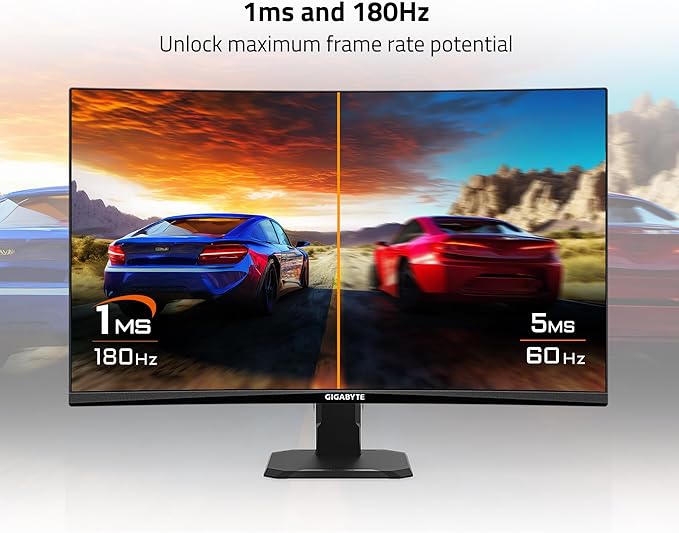 GIGABYTE GS27FC 27 180Hz 1080P Gaming Monitor 1920 x 1080 VA 1500R Display 1ms (MPRT) Response Time HDR Ready FreeSync Premium 1x Display Port 1.4 2X HDMI 2.0 (GS27FC US)