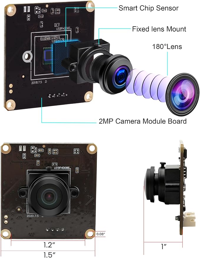 USB Camera Module High Speed 60fps 120fps 260fps Webcam with 180degree Fisheye Lens Full HD 1080P Computer Webcam Wide Angle Lightburn Camera for Windows/Linux/Raspberry Pi/Mac