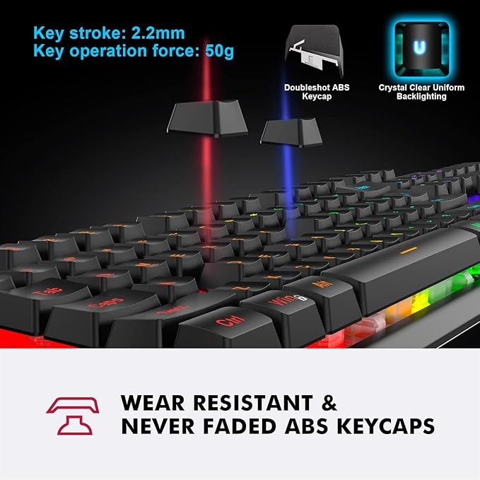 NPET K10 Wired Gaming Keyboard LED Backlit Spill-Resistant Design Multimedia Keys Quiet Silent USB Membrane Keyboard for Desktop Computer PC (Black)