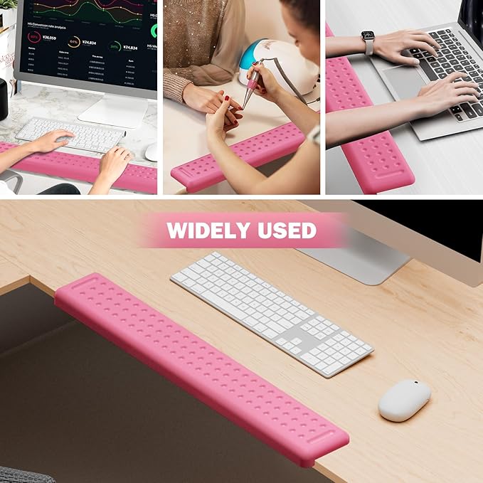 Leolee L-Shaped Desk Long Wrist Rest Elbow 60CM Pink Memory Foam Arm Rest for Desk with Non-Slip Base Ergonomic Desk Edge Cushion Wrist Support for Computer Keyboard Typing Office Home